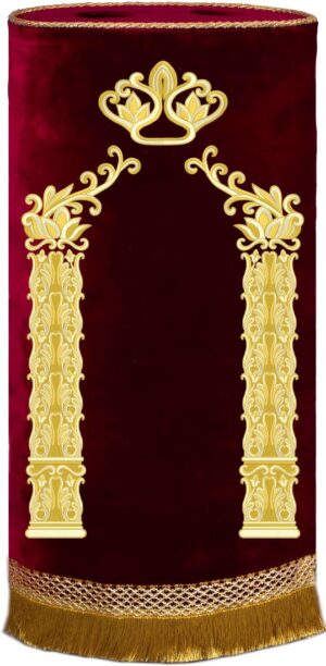 Mikdash gates Torah cover burgundy gold